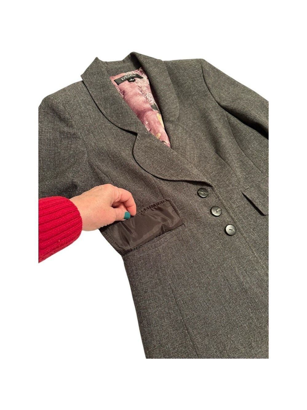 Kasper Black Houndstooth 3-Button Blazer Jacket Womens 8 Pockets Business Office